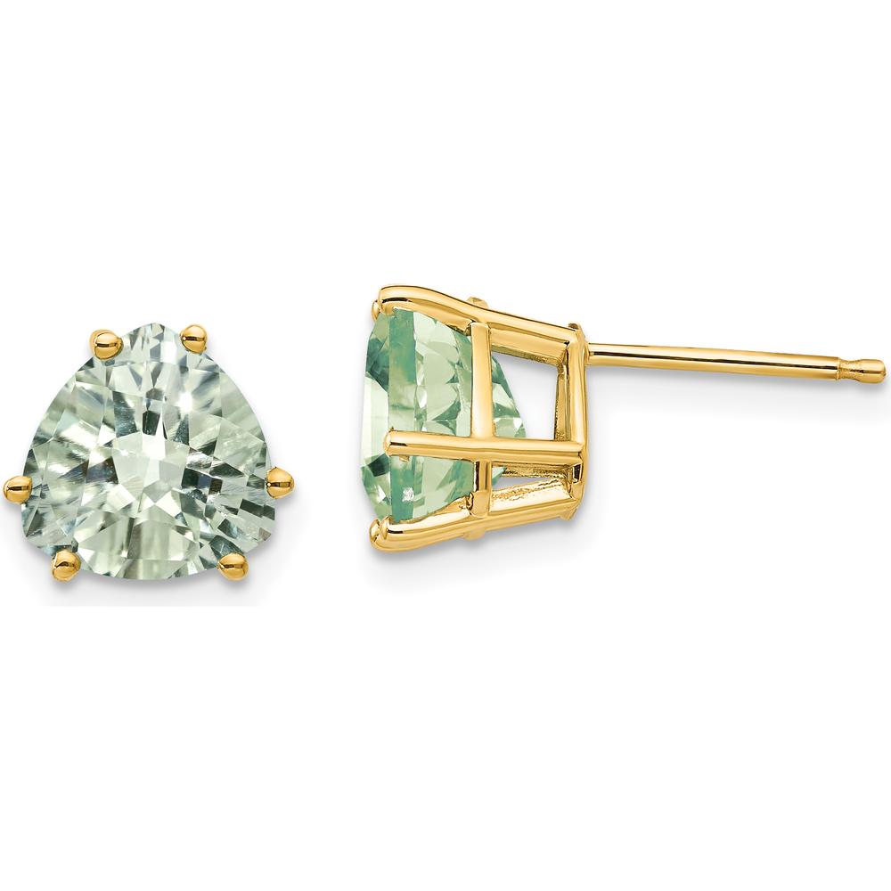14K Yellow Gold 8mm Trillion Checker-Cut Green Quartz Stud Earrings - 1.5 Carat Total Gem Weight by Monteluci Fine Jewelry
