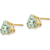 14K Yellow Gold 8mm Trillion Checker-Cut Green Quartz Stud Earrings - 1.5 Carat Total Gem Weight by Monteluci Fine Jewelry