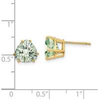 14K Yellow Gold 8mm Trillion Checker-Cut Green Quartz Stud Earrings - 1.5 Carat Total Gem Weight by Monteluci Fine Jewelry