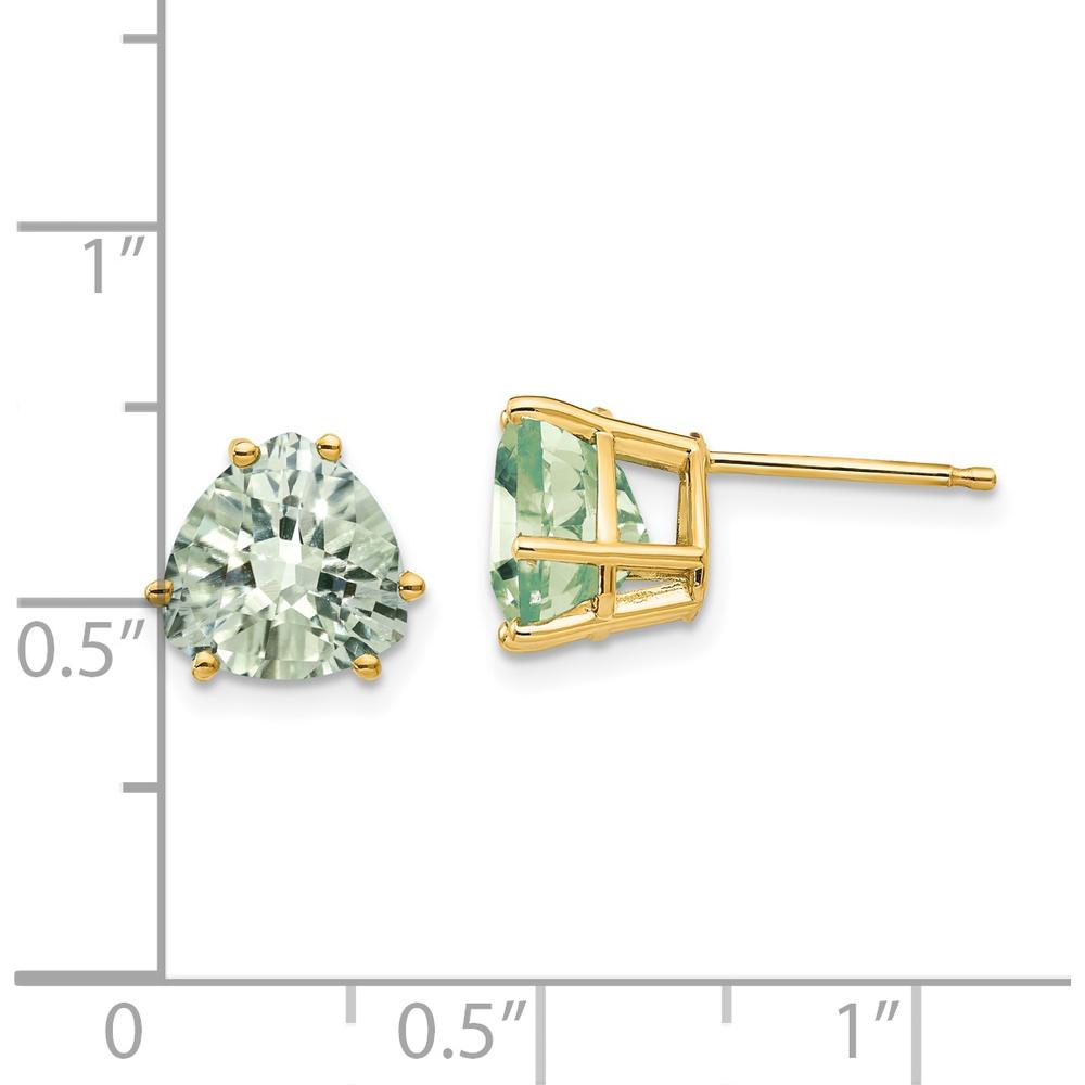 14K Yellow Gold 8mm Trillion Checker-Cut Green Quartz Stud Earrings - 1.5 Carat Total Gem Weight by Monteluci Fine Jewelry