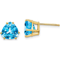 14K Yellow Gold 8mm Trillion Swiss Blue Topaz Stud Earrings - 2.30 Carat Total Gem Weight by Monteluci Fine Jewelry