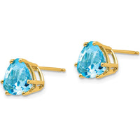 14K Yellow Gold 8mm Trillion Swiss Blue Topaz Stud Earrings - 2.30 Carat Total Gem Weight by Monteluci Fine Jewelry
