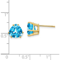 14K Yellow Gold 8mm Trillion Swiss Blue Topaz Stud Earrings - 2.30 Carat Total Gem Weight by Monteluci Fine Jewelry