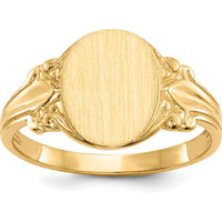 14K Yellow Gold 8x10mm Satin Textured Open Back Engravable Signet Ring by 0