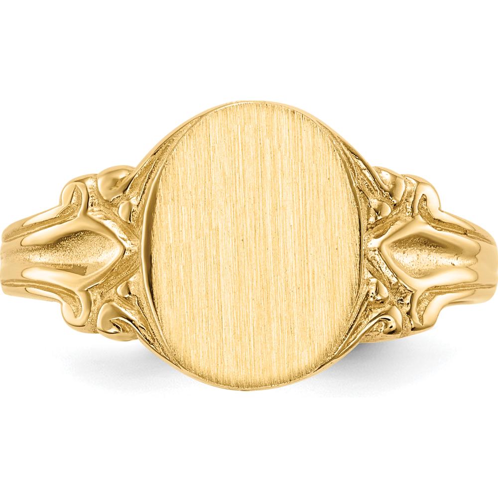 14K Yellow Gold 8x10mm Satin Textured Open Back Engravable Signet Ring by 0
