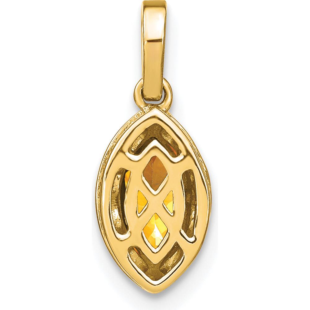 14K Yellow Gold 8x4mm Marquise Citrine and Diamond Pendant with Beaded Edge - 0.37 Carat Total Gem Weight by Lumare Gioia