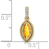 14K Yellow Gold 8x4mm Marquise Citrine and Diamond Pendant with Beaded Edge - 0.37 Carat Total Gem Weight by Lumare Gioia