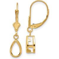 14K Yellow Gold 8x5mm Pear Leverback Drop Earrings - Mounting Only by Monteluci Fine Jewelry