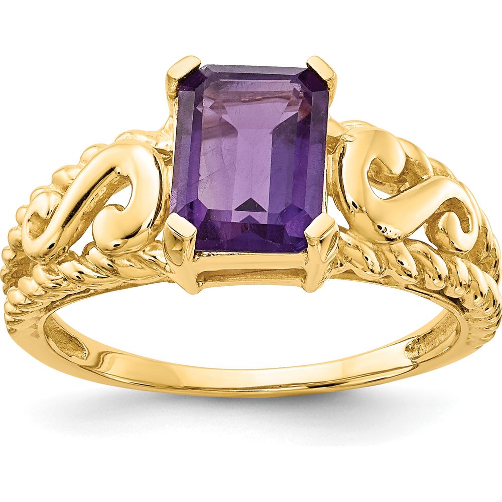 14K Yellow Gold 8x6mm Emerald Cut Amethyst Ring - 1.45 Carat Total Amethyst Weight by Monteluci Fine Jewelry