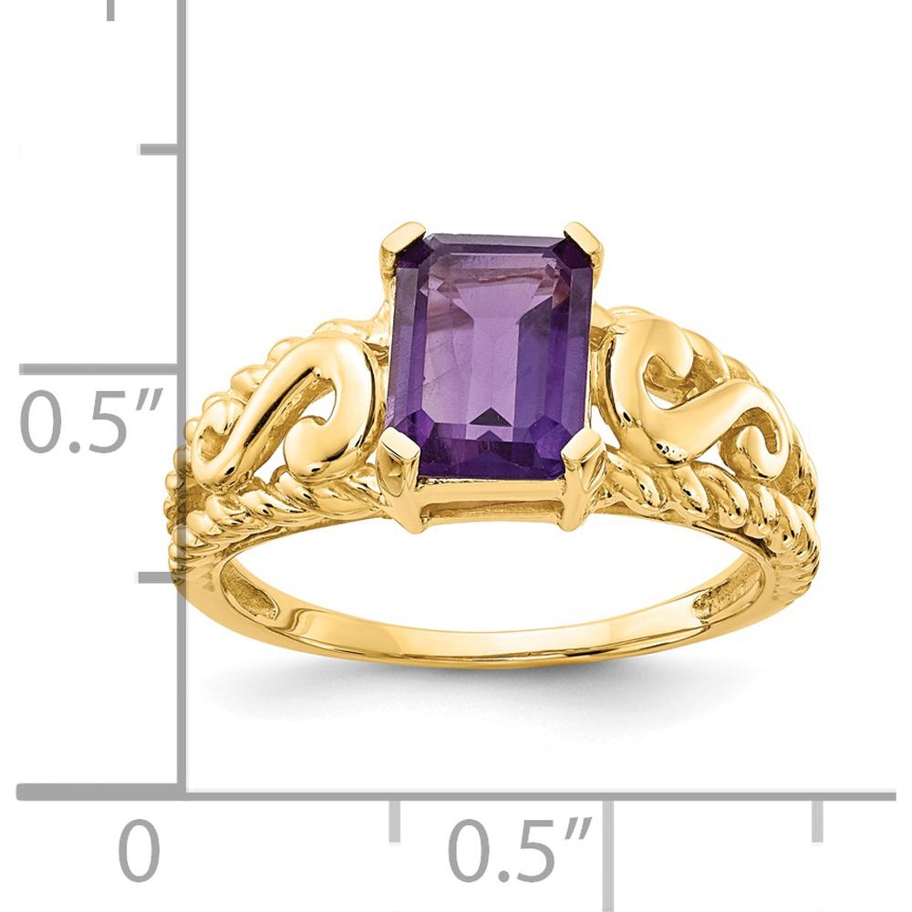 14K Yellow Gold 8x6mm Emerald Cut Amethyst Ring - 1.45 Carat Total Amethyst Weight by Monteluci Fine Jewelry
