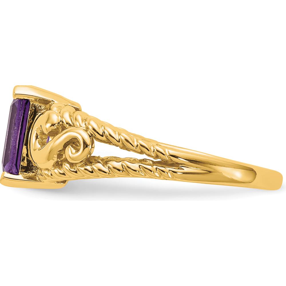 14K Yellow Gold 8x6mm Emerald Cut Amethyst Ring - 1.45 Carat Total Amethyst Weight by Monteluci Fine Jewelry