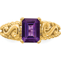 14K Yellow Gold 8x6mm Emerald Cut Amethyst Ring - 1.45 Carat Total Amethyst Weight by Monteluci Fine Jewelry