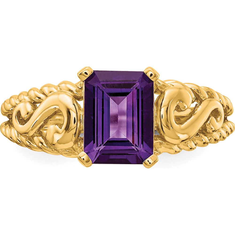 14K Yellow Gold 8x6mm Emerald Cut Amethyst Ring - 1.45 Carat Total Amethyst Weight by Monteluci Fine Jewelry