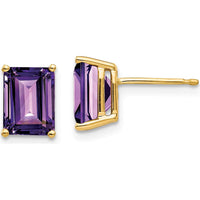 14K Yellow Gold 8x6mm Emerald Cut Amethyst Stud Earrings - 1.45 Carat Total Amethyst Weight by Monteluci Fine Jewelry