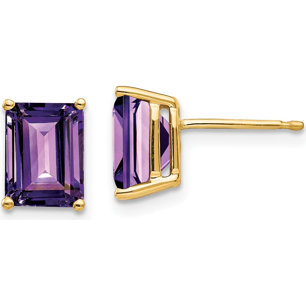 14K Yellow Gold 8x6mm Emerald Cut Amethyst Stud Earrings - 1.45 Carat Total Amethyst Weight by Monteluci Fine Jewelry