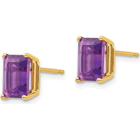 14K Yellow Gold 8x6mm Emerald Cut Amethyst Stud Earrings - 1.45 Carat Total Amethyst Weight by Monteluci Fine Jewelry