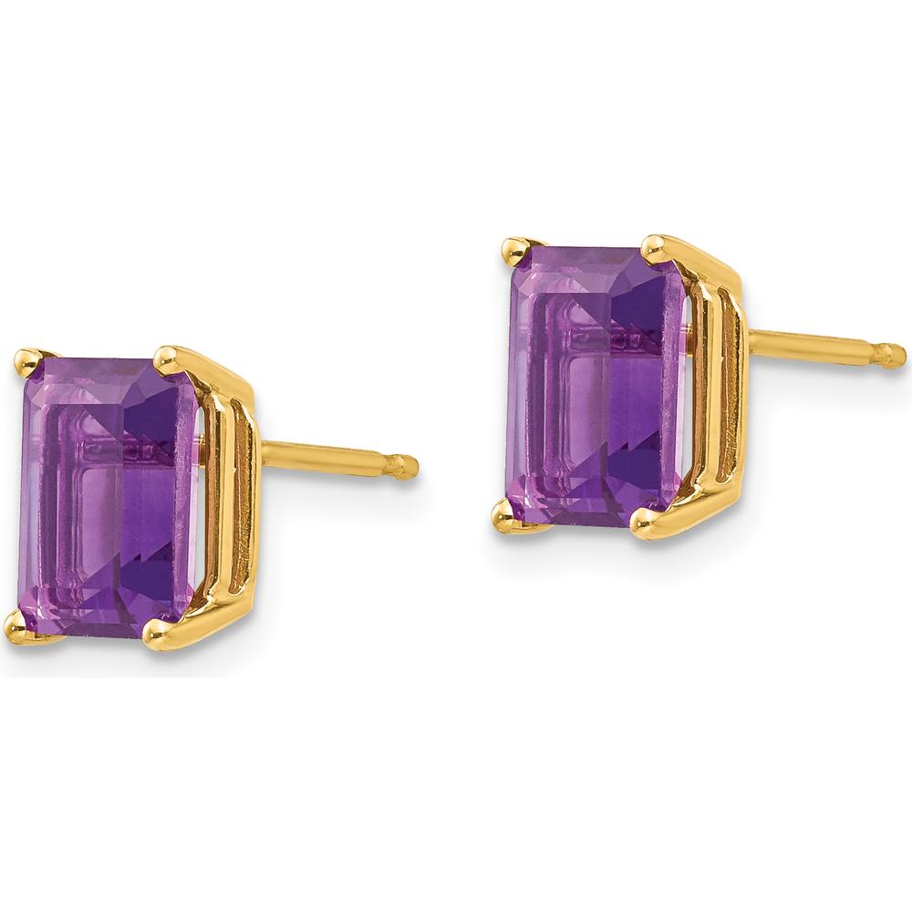 14K Yellow Gold 8x6mm Emerald Cut Amethyst Stud Earrings - 1.45 Carat Total Amethyst Weight by Monteluci Fine Jewelry