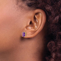 14K Yellow Gold 8x6mm Emerald Cut Amethyst Stud Earrings - 1.45 Carat Total Amethyst Weight by Monteluci Fine Jewelry