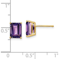 14K Yellow Gold 8x6mm Emerald Cut Amethyst Stud Earrings - 1.45 Carat Total Amethyst Weight by Monteluci Fine Jewelry