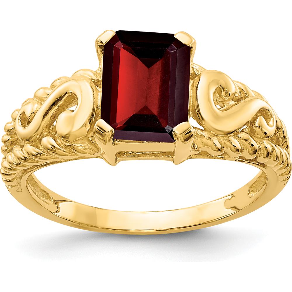 14K Yellow Gold 8x6mm Emerald Cut Garnet Ring - 1.95 Carat Total Garnet Weight by Monteluci Fine Jewelry