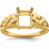 14K Yellow Gold 8x6mm Emerald-Cut Ring Mounting with Polished Finish by Monteluci Fine Jewelry