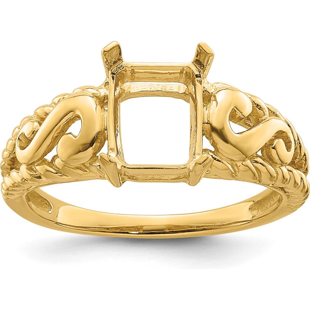 14K Yellow Gold 8x6mm Emerald-Cut Ring Mounting with Polished Finish by Monteluci Fine Jewelry
