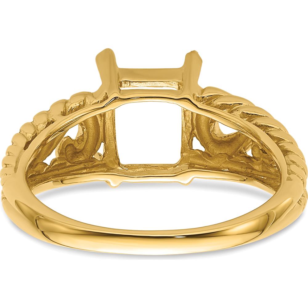 14K Yellow Gold 8x6mm Emerald-Cut Ring Mounting with Polished Finish by Monteluci Fine Jewelry