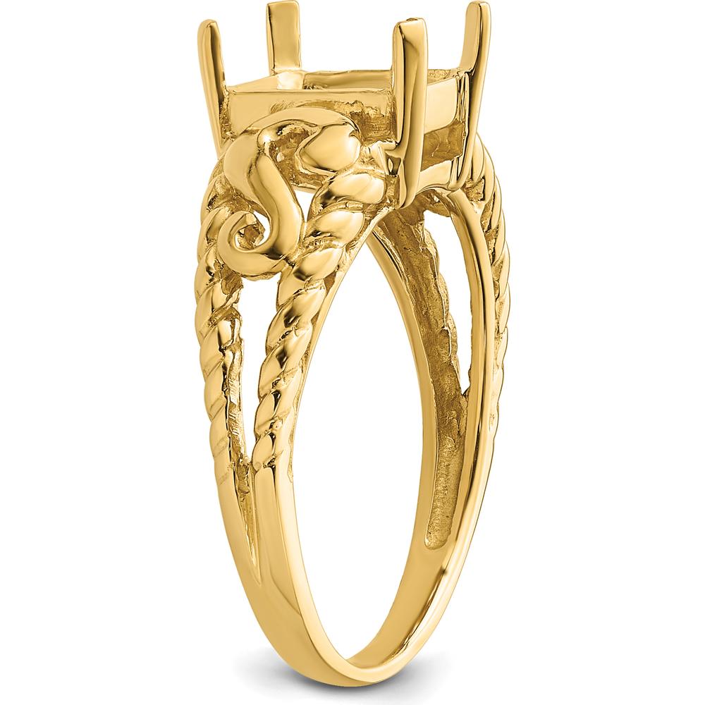 14K Yellow Gold 8x6mm Emerald-Cut Ring Mounting with Polished Finish by Monteluci Fine Jewelry