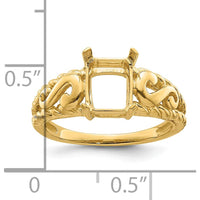 14K Yellow Gold 8x6mm Emerald-Cut Ring Mounting with Polished Finish by Monteluci Fine Jewelry