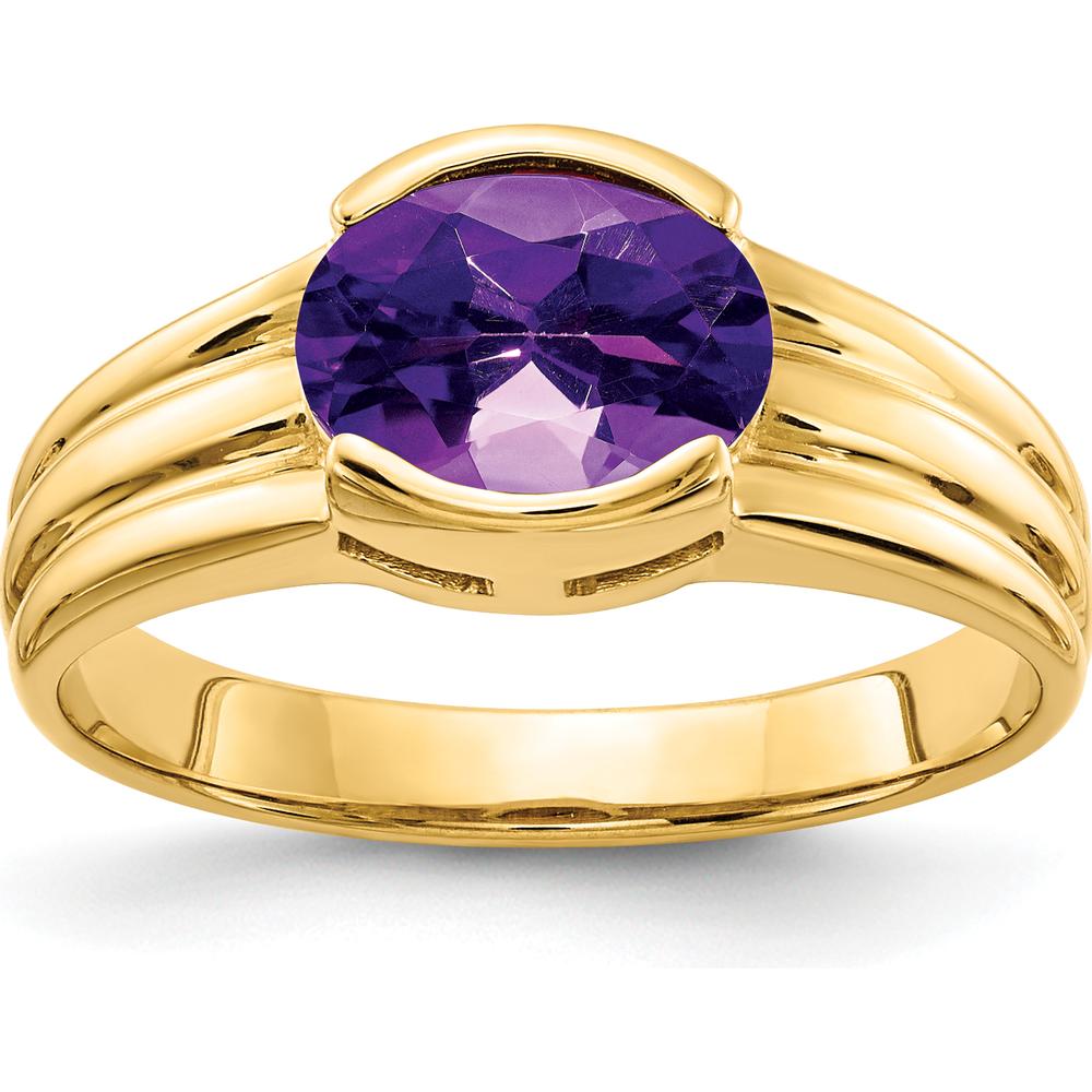 14K Yellow Gold 8x6mm Oval Amethyst Ring with Polished Tapered Band - 1.05 Carat Natural Gemstone by Monteluci Fine Jewelry