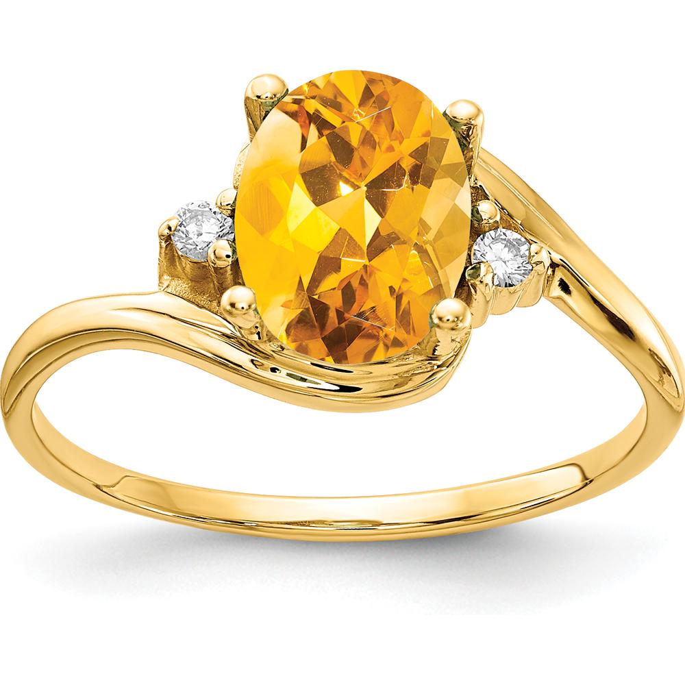 14K Yellow Gold 8x6mm Oval Citrine and Diamond Accent Ring - 1.13 Carat Total Gem Weight by Monteluci Fine Jewelry