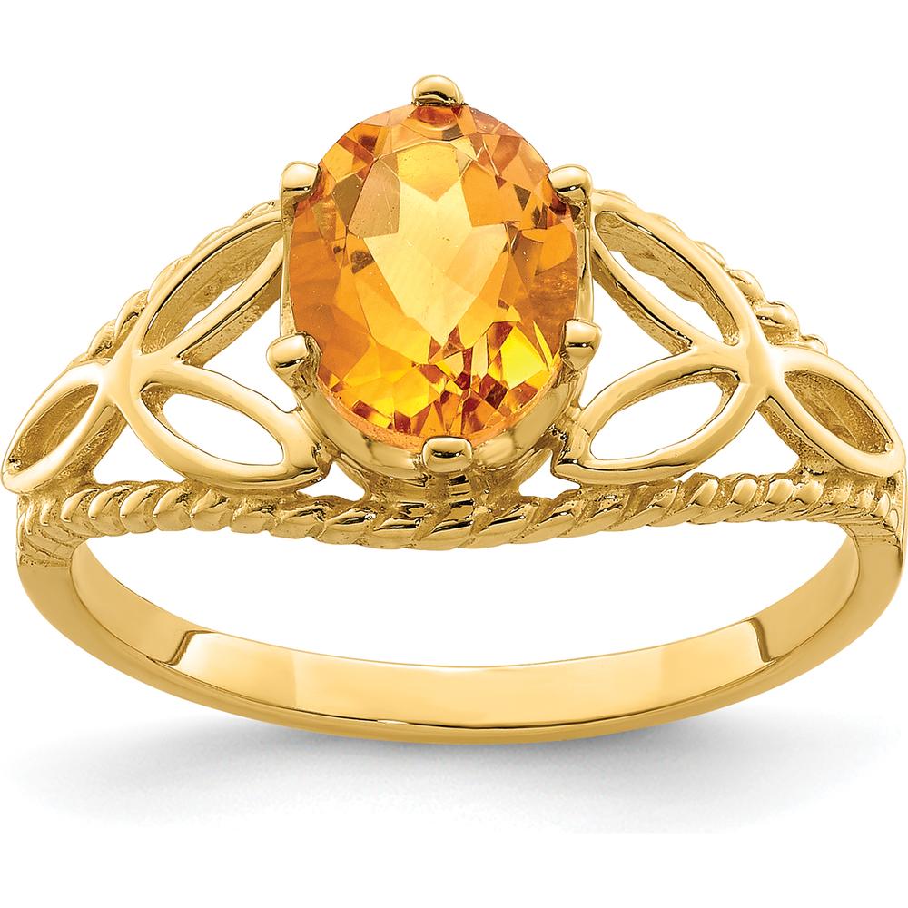 14K Yellow Gold 8x6mm Oval Citrine Ring - 1.10 Carat Total Gem Weight by Monteluci Fine Jewelry