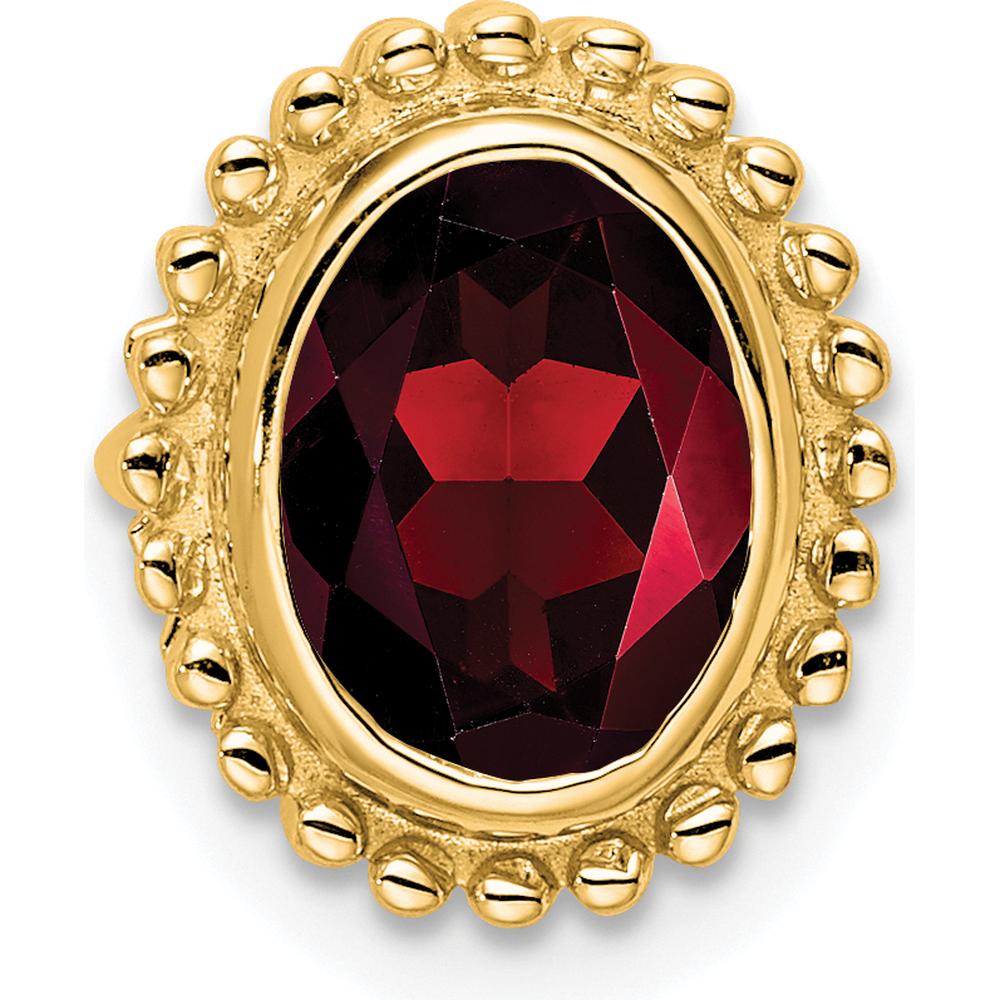 14K Yellow Gold 8x6mm Oval Garnet Beaded Edge Chain Slide - 1 Carat Natural Garnet by Lumare Gioia