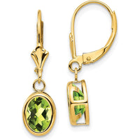 14K Yellow Gold 8x6mm Oval Peridot Leverback Earrings - 1.30 Carat Total Peridot Weight by Monteluci Fine Jewelry
