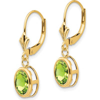 14K Yellow Gold 8x6mm Oval Peridot Leverback Earrings - 1.30 Carat Total Peridot Weight by Monteluci Fine Jewelry