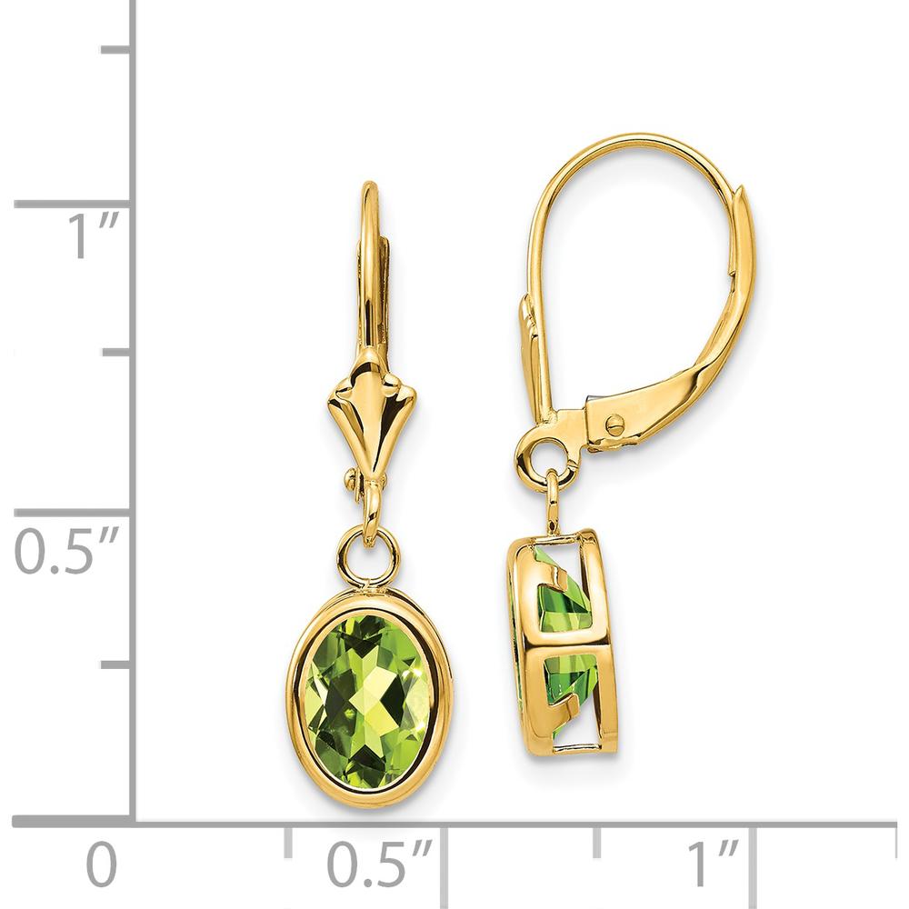 14K Yellow Gold 8x6mm Oval Peridot Leverback Earrings - 1.30 Carat Total Peridot Weight by Monteluci Fine Jewelry