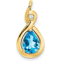 14K Yellow Gold 8x6mm Pear Swiss Blue Topaz and Diamond Pendant - 1.37 Carat Total Gemstone Weight by Lumare Gioia