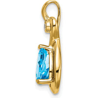 14K Yellow Gold 8x6mm Pear Swiss Blue Topaz and Diamond Pendant - 1.37 Carat Total Gemstone Weight by Lumare Gioia