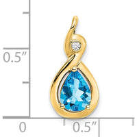 14K Yellow Gold 8x6mm Pear Swiss Blue Topaz and Diamond Pendant - 1.37 Carat Total Gemstone Weight by Lumare Gioia