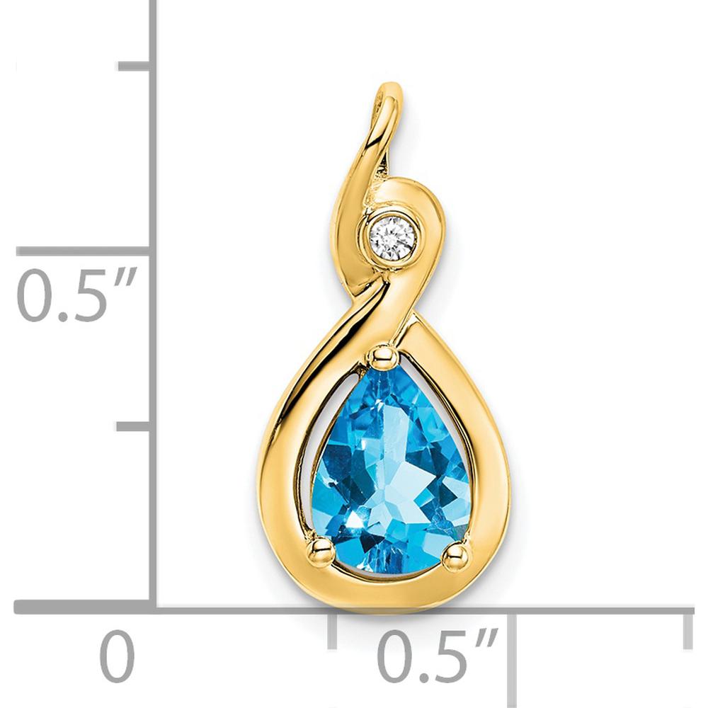 14K Yellow Gold 8x6mm Pear Swiss Blue Topaz and Diamond Pendant - 1.37 Carat Total Gemstone Weight by Lumare Gioia