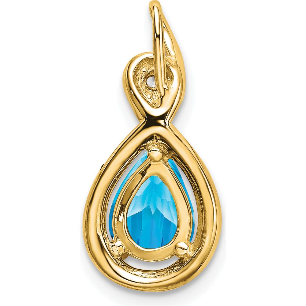 14K Yellow Gold 8x6mm Pear Swiss Blue Topaz and Diamond Pendant - 1.37 Carat Total Gemstone Weight by Lumare Gioia