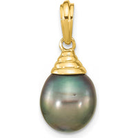 14K Yellow Gold 9-10mm Black Teardrop Tahitian Saltwater Cultured Pearl Pendant by Monteluci Fine Jewelry