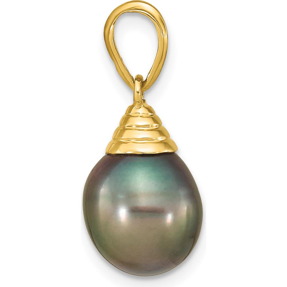 14K Yellow Gold 9-10mm Black Teardrop Tahitian Saltwater Cultured Pearl Pendant by Monteluci Fine Jewelry