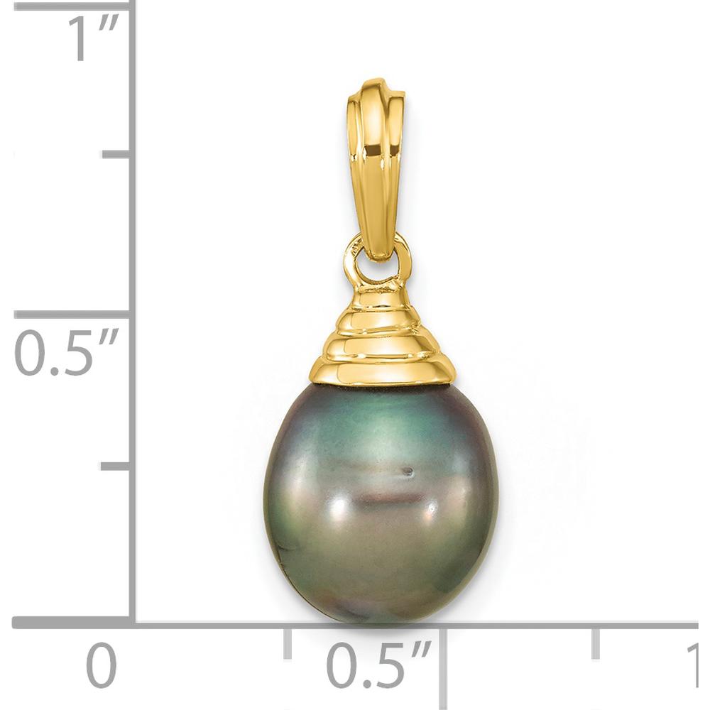 14K Yellow Gold 9-10mm Black Teardrop Tahitian Saltwater Cultured Pearl Pendant by Monteluci Fine Jewelry