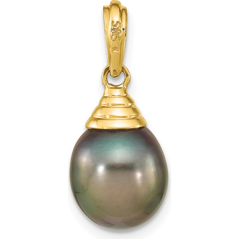 14K Yellow Gold 9-10mm Black Teardrop Tahitian Saltwater Cultured Pearl Pendant by Monteluci Fine Jewelry
