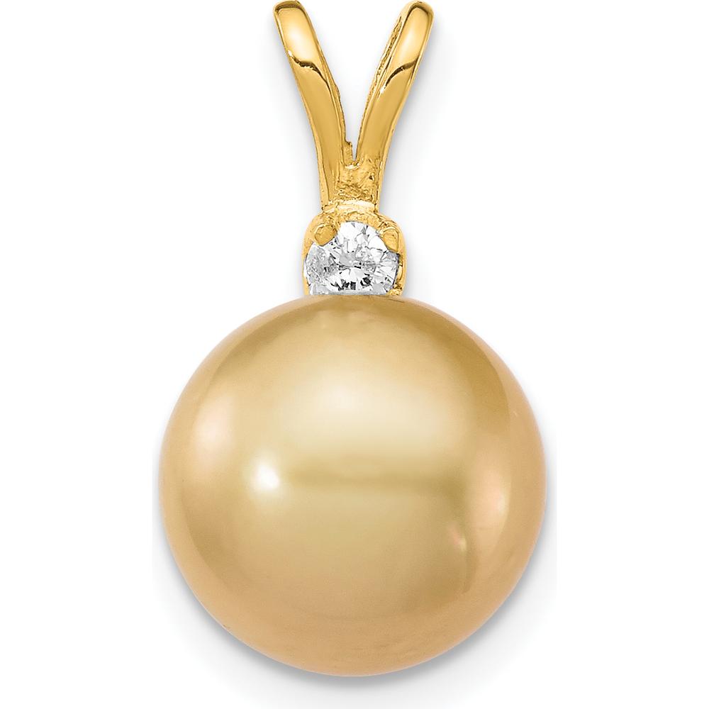 14K Yellow Gold 9-10mm Golden South Sea Pearl and 0.05 Carat Diamond Pendant by Monteluci Fine Jewelry
