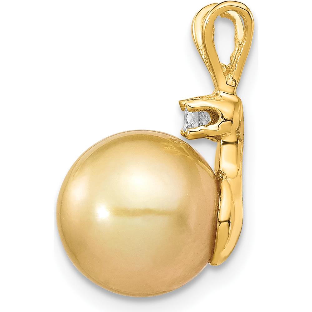 14K Yellow Gold 9-10mm Golden South Sea Pearl and 0.05 Carat Diamond Pendant by Monteluci Fine Jewelry