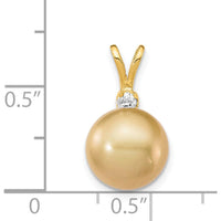 14K Yellow Gold 9-10mm Golden South Sea Pearl and 0.05 Carat Diamond Pendant by Monteluci Fine Jewelry