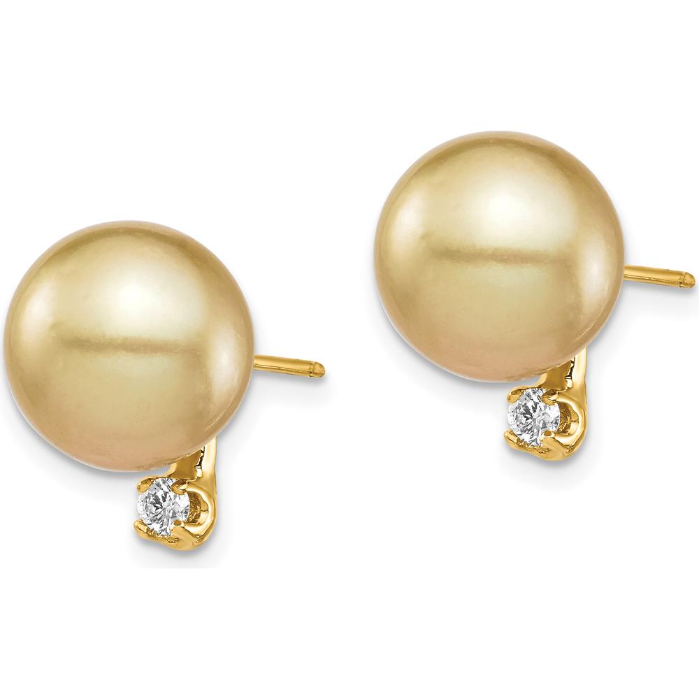 14K Yellow Gold 9-10mm Golden South Sea Saltwater Cultured Pearl and 0.10 Carat Diamond Post Earrings by Monteluci Fine Jewelry