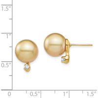 14K Yellow Gold 9-10mm Golden South Sea Saltwater Cultured Pearl and 0.10 Carat Diamond Post Earrings by Monteluci Fine Jewelry